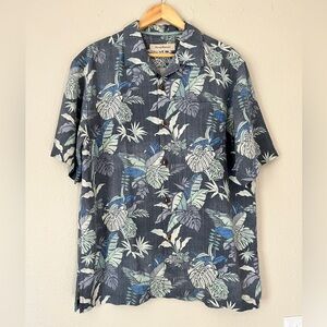 Tommy Bahama Silk Button Down Short Sleeve Shirt Men Large Hawaiian Floral Blue